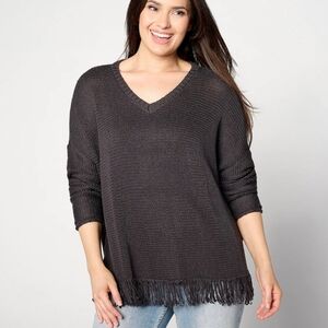 Washed Black Fringe Sweater